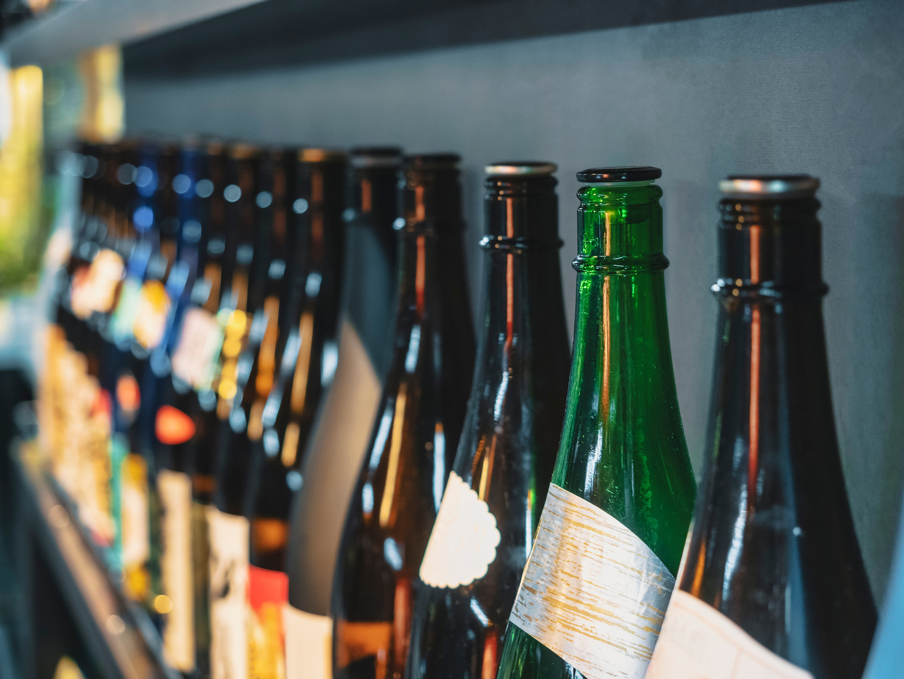 Sake Bottles in Japanese Bar Izakaya Restaurant